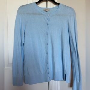 LOFT Baby Blue Crewneck Button Cardigan